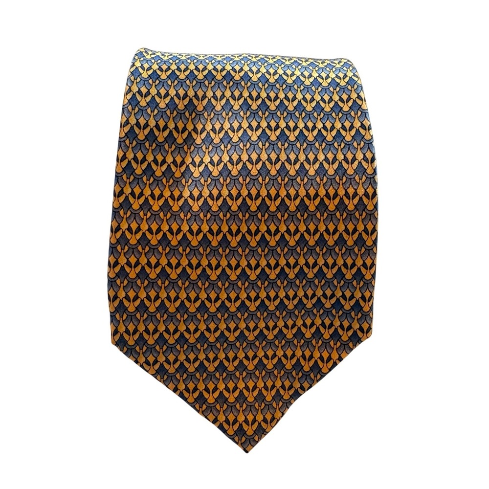 Stonehenge Silk Necktie Mens One Size Blue Gold Geometric Handmade Classic Tie